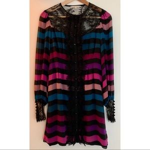 Nanette Lepore Striped Button Down Dress With Lace